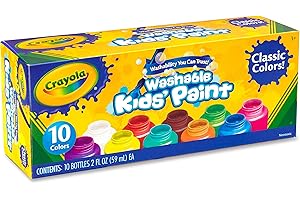CRAYOLA - Washable Paints in Resealable Jars, Ready to Use, for School and Leisure, 10 Classic Colours, 54-1205, Assorted Colours