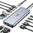Selore USB C Laptop Docking Station Dual Monitor, USB C HUB Mutilport Adapter with VGA+HDMI+PD+SD Card Reader+USB Ports Compatible for Macbook Dell HP