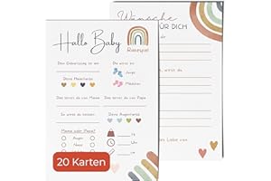 ‎BARTSCHIBÄR Bartschibär 20 Ratespielkarten für Babypartys - Babyparty Spiele für Gender-Reveal-Party und Babyshower, Tippkarten für Baby Mädchen und Jungen 20 Stück (Rainbow)