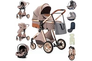 Zkiprm Passeggino 3 in 1, Trio Passeggino Neonati Con Seggiolino Auto e Cestino Per Dormire, Passeggino Leggero Che Si Ripiega Premendo un Pulsante, Passeggino Combinato Con Telaio Alto in Alluminio