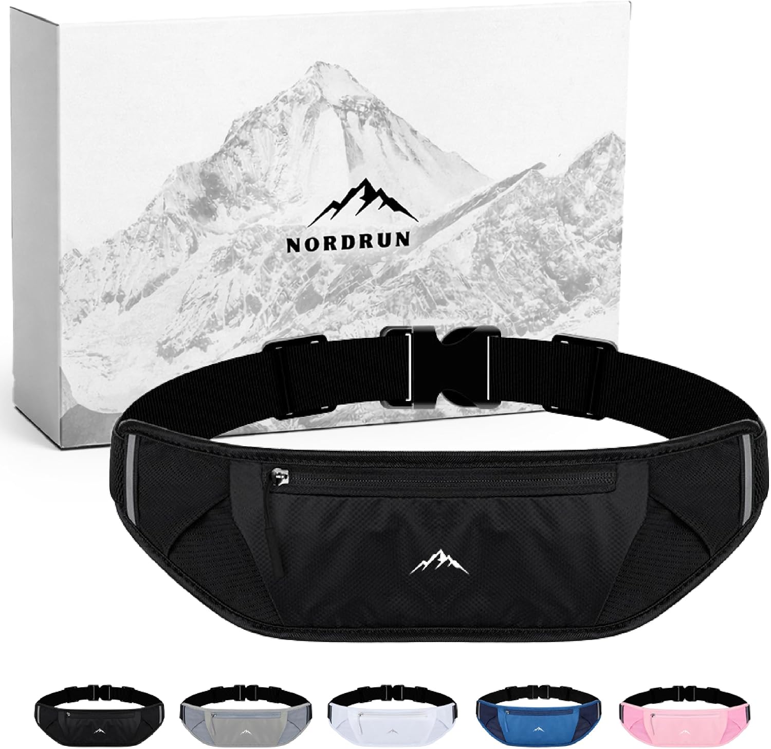Nordrun Riñonera Running Ajustable e Impermeable para Mujer y Hombre | Cinturon Running Apto para Todos los Moviles | Porta Movil Running | Riñonera Deportiva | Running Belt (Negro)