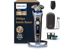 ‎PHILIPS Philips Rasierer i9000 Prestige Ultra, Nass- und Trockenrasierer für Männer, schwarz, Druck- und Bewegungssensor, Trimmeraufsatz, Reinigungsstation, Ladestation und Reiseetui (Modell XP9405/31)