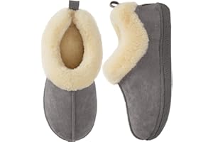 HomeTop Women's Closed back Slippers Faux Wool Warm Non Slip Outdoor Indoor House Shoes with Fuzzy Collar