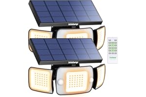 intelamp Solar Lights Outdoor 6000mAh Battery Solar Security Motion Sensor Light with Remote Control High Brightness IP65 Waterproof LED Flood Lights Outside Garden Lights (WarmLight -2 Pack)