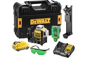 DEWALT Nivel Láser de Línea Cruzada Verde, 12V XR, 3x 360º con batería 2Ah, DCE089D1G-QW