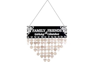 MengH-SHOP Holz Familie Geburtstag Plaque Erinnerung Immerwährender Holz Kalender mit 50 Holz Brett für Haus Party Dekoration DIY Geschenk Schwarz