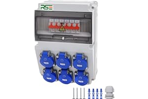 RSE Distribuidor de flujo de construcción, totalmente cableado, 230 V, con enchufe con contador, IP65, 7. 6 x 230 V, con LS