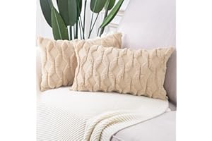 Madizz Set of 2 Soft Plush Short Wool Velvet Decorative Cushion Covers Luxury Style Throw Pillow Cases Pillow Shell for Sofa Bedroom Khaki 12x20 inch, 30x50 cm Rectangular