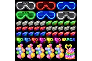 DkevEu 98Pcs LED Light Up Party Favors,Glow in the Dark Party Supplies with 6pcs Finger Ring,6pcs LED Pop Tubes,50PCS Balloon,Glow Party Supplies for Wedding,Birthdays,Concerts
