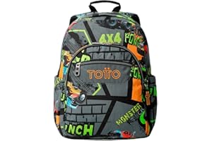 TOTTO - Mochila Escolar Adaptable a Carro, Modelo Acuareles, Capacidad 20 L, Bolsillo para Pc 14", 2 Bolsillos para Botella, Espaldar Ergonómico con Flujo de Aire, Cómodas Correas en S