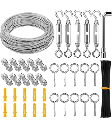 Drahtseil Set 30 M – Edelstahl 304 Mit PVC-Ummantelung, Inkl. Spannschlösser, Ösen & Crimphülsen