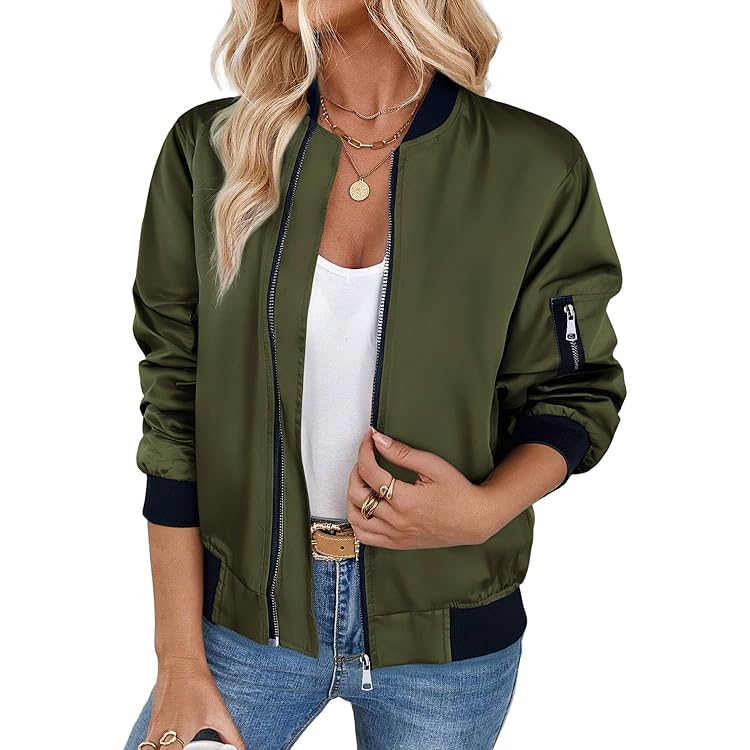 Zeagoo, Bomberjack voor dames, lichtgewicht pilotenjacks, lange mouwen, ritssluiting, casual, effen, gewatteerde jas met 2 zakken, Zwart, M