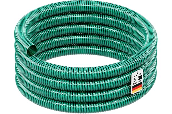Wiltec Tuyau spiralé de refoulement - 5 m - Vert Flexible - Ø 38 mm (1 1/2") - avec Spirale de renforcement - évcuation, écoulement, drainage, arrosage sans pression