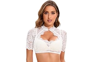 Adisno Dirndl Bluse Damen Spitze Trachten Dirndlbluse,Dirndl Bluse,Dirndl Blouse,Chemisier Dirdnl Femme,Blanc