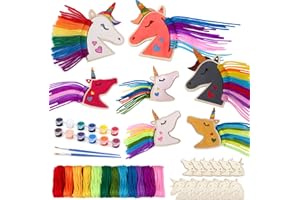 Latocos 12Set Einhorn Bastelset Kit Kinder DIY Holz Kühlschrankmagnet Kreativ Bemalen mit Bunter Wolle für Mädchen Jungen Einhorn Geburtstagsfeier Handwerk Bemalen Geschenk