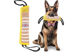 YES4QUALITY Dog Bite Tug Toy - 30x8 cm, Yellow - Durable Pull Toy with 2 Strong Handles - Tough Jute Bite Pillow for Medium to Large Dogs - Ideal for Tug of War, Fetch, K9, Puppy Training & Play