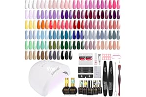 ROSALIND Uñas Semipermanentes Kit Completo Lámpara 48W, 44+4 Piezas Kit Uñas Semipermanentes Rosa Verde Rojo Azul Morado Gris Pintauñas Gel Manicura Regalo
