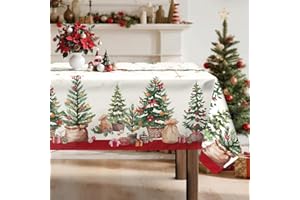 Arquiel Mantel Rectangle, Árbol De Navidad Granjahouse Invierno Mantel Impermeable Antimanchas Lavable Duradera Verde para Cocina Comedor Fiestas Primavera Verano(152X213Cm)