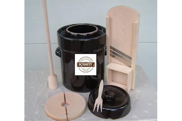MS-Steinzeug Fermentation Pot Set en Céramique Brute, Brown, 10 litres + Mandoline, Pilon