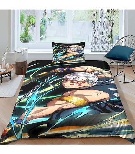 Parure De Lit Demon Slayer (Anime) - Housse De Couette 240x220 Cm + 2 Taies D'oreiller 80x80 Cm - Microfibre Douce - Cadeau Garçon - 8