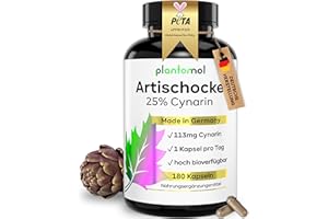‎PLANTOMOL 180 Artischocken Kapseln hochdosiert mit 113mg Cynarin - nur 1 Kapsel/Tag - Artischocken-Extrakt hochdosiert - 6 Monatsvorrat