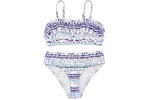 SHEKINI Niñas Bikini de 2 Piezas Lindos Borla Bandeau Traje de Baño Dos Piezas Niña Vintage Print Triangulo Bikini Bottom para 6-14 Años Bikini de Playa