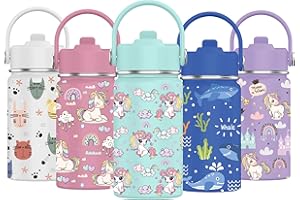 Mi Ko Mi Ka Botella de Agua para Niños de Acero Inoxidable 350ml - Térmica Reutilizable | Sin BPA | Mantiene 24H Frio / 12H Calor | Termo y Hermética - A Prueba de Fugas (Unicornio #F)