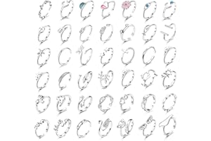JeryWe 42 pcs Adjustable Knuckle Rings Set for Women Silver Plated Stackable Finger Rings Moon Star Love Stacking Thumb Ring Pack