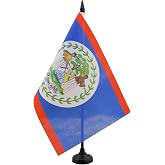 AZ FLAG BELIZE TABLE FLAG 5 x 8 - BELIZEAN DESK FLAG 21 x 14 cm - Black plastic stick and base