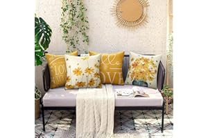 HANRUNSI Outdoor Kissenbezug Wasserdicht Kissen Wasserfest Dekorative Kissenbezüge Bienengelbe Blumen und Vase Sofakissen Zierkissen Dekokissen für Garten Sofa Couch Wohnzimmer 4er Set Kissenbezüge 50x50 Gelb