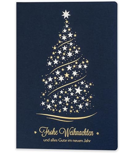 Weihnachtskarten-Box Mit 8 Karten – Blaues Blütendesign, Silberfolie & Prägung, 16x16 Cm