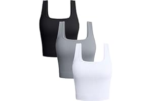OQQ 3 Pack Women's Crop Tank Scoop Square Neck Tops Slim Vest for Women Ribbed Sleeveless Wide Strap Top Sport Crop Tops for Lady