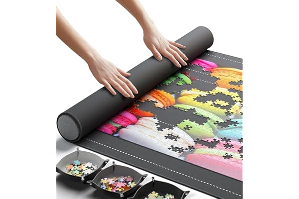 Newverest Tapis de Puzzle Enroulable Original 117 x 66 cm – Jusqu’à 1500 Pièces | Tapis antidérapant avec Surface Lisse + 3 Plateaux de tri & Sac de Rangement Portable Voyage