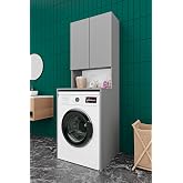 ASRA TREND Koyu Gri BD-01 &Ccedil;amaşır Makinesi &Uuml;st&uuml; Banyo Dolabı 2 Kapaklı A&ccedil;ık Raflı 65x190 cm%100 MDFLAM