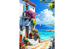 GDYEEH 5D Blick aufs Meer Diamant Painting Pictures, DIY Haus Diamant Art Painting Kits, Blumen Diamond Painting Set for Adults Anfänger, Mosaic Making, Diamond Painting for Home Decor 30x40cm
