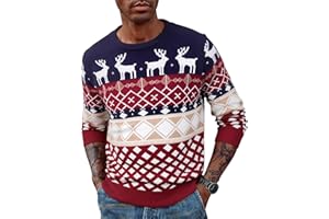 Terecey Maglione Natalizio Uomo Maglioni Natale a Maniche Lunga Maglioni Natalizie con Stampa di Renna Girocollo Maglione Natalizio Inverno Caldo Pullover Natalizi Lavorato a Maglia S-XXL