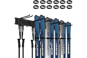 Odoland Portasci a Parete 9/6/3 Pezzi + Cinghie 12/8/4 Pezzi, Supporto da Parete per Portasci da Snowboard per Uso Multiuso, Supporto da Parete per Ripostiglio per Sci da Casa e Garage, Fino a 136KG