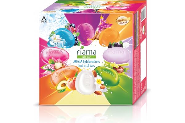 Fiama Gel Bar Mega Celebration Pack 1kg (125g Pack of 8) | 8 Unique Soap Variants | Moisturised Skin with 30% Smoothing Body