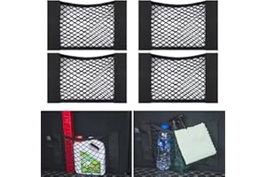 MoonSing Netztasche Auto Kofferraum Organizer Klett 4 Stück Universal Ablagenetz 40 x 25cm Autonetz Netz, Elastisch Gepäcknetz für Auto, SUV, Jeep, Van aus Nylon, Schwarz