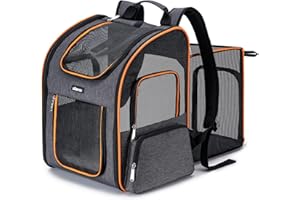 BABEYER Cat Backpack Carrier, Dog Backpack Carrier for Small Dogs Medium Cats, Airline Approved Expandable Pet Backpack Carrier for Small Dogs Puppies Medium Cats Fit Up to 8 Kg-Grey