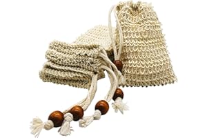 BIZZICO Seifensäckchen 5pcs, Seifensack,Seifennetz, Seifensäckchen Sisal, Seifenbeute Natur, Sisal Seifensäckchen Bio, Aufschäumen und Trocknen der Seife, Peeling, Massage, Seifenbeute,Seifentasche