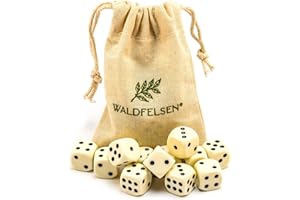 Waldfelsen 6, 12, 20, 30 o 50 dadi di alta qualità, dimensioni standard 16 mm, dadi acrilici, dadi da gioco, 6 lati, set di accessori da gioco con sacchetto di stoffa (colore avorio, 12 pezzi)