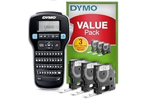 DYMO LabelManager 160 kit di etichettatrice portatile | Stampante per etichette palmare | con 3 bobine di nastro per etichette Dymo D1 | Tastiera QWERTY | Ideale per l'ufficio o per la casa