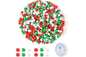 DAKETLE 1000Pcs Christmas Pony Beads, Christmas Round Plastic Beads Xmas Pony Red Green White Bracelets Necklace s Earrings Crafts DIY (Colorful Beads for Christmas)
