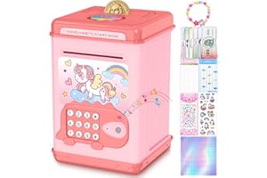 TCJJ Unicorn Piggy Banks for Kids,Money Box for Girl with Password & Fingerprint Unlocking,4 Stickers & Unicorn Bracelet&Accounting Sheet,Girls Unicorn Gifts for Birthday,Christmas