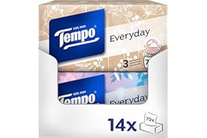 ‎TEMPO Tempo Light Box Taschentücher - Megapack - 14 Boxen, 70 Tücher pro Box - weiche Papiertaschentücher, waschmaschinenfest