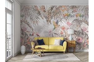 SILK ROAD EU Papier Peint Panoramique Soie, 356 × 250cm, Perroquets dans la Jungle Tropicale, Rose, Largeur max 12m, pour Salon Chambre restaurant Chambre d’enfants Décoration Murale