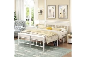 EMODA Super King Bed Frame 6ft with Headboard and Footboard, Metal Bed Frame 46 cm High with Steel Slats Support, Noise Free, Easy Assembly, White