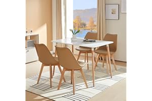 LafeuR Esszimmergruppe Esstisch mit 4 Stühlen Essgruppen, Rechteckig Küchentisch-Set für 4 Personen Sitzgruppe für Wohnzimmer Küche Büro(Weiß Tisch+4 Khaki Esszimmerstühle)