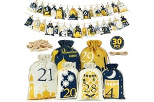 Hymarvo Calendario Ramadán 2025, 30 Calendarios Ramadán para Rellenar Tela, 2 Tamaños Calendario de Adviento Ramadán Bolsas para Niños Decoración Ramadán, Calendario Eid Mubarak Vacío Lleno